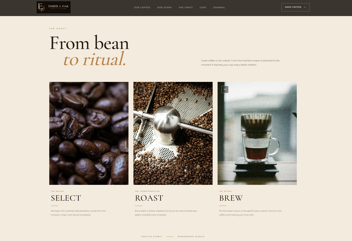 Ember & Oak craft website section