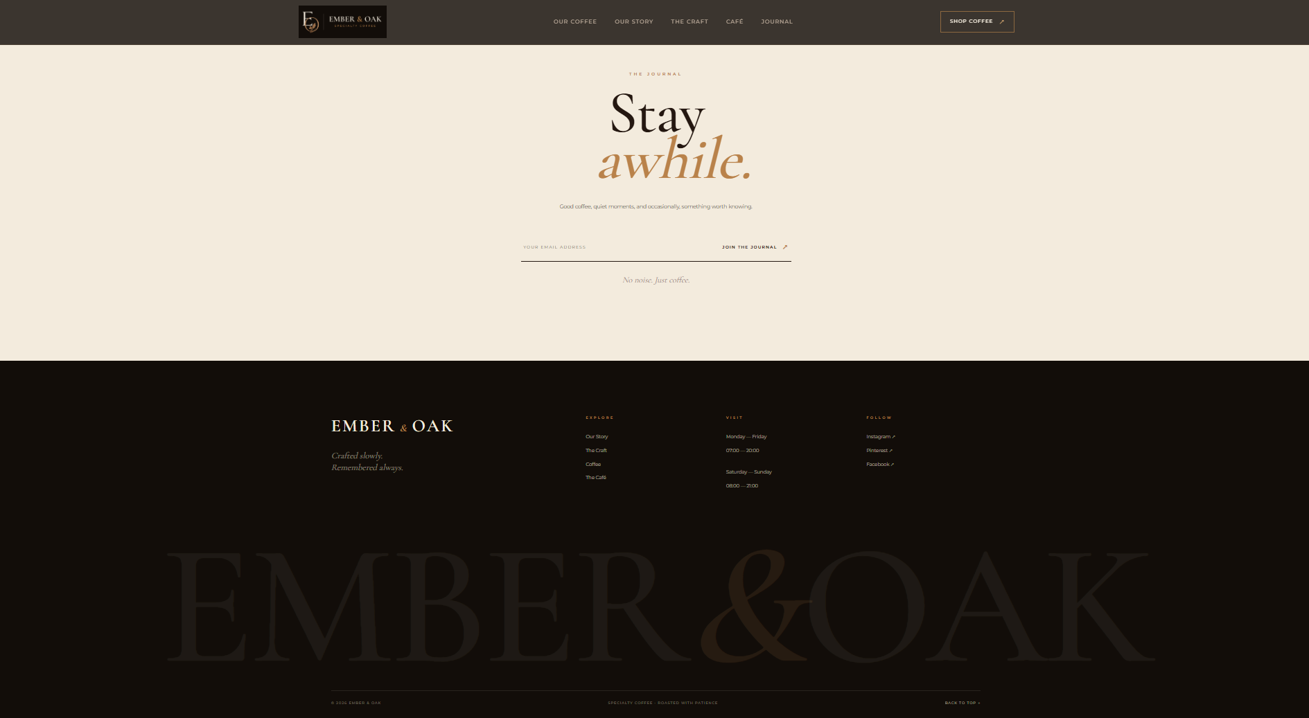 Ember & Oak newsletter and footer