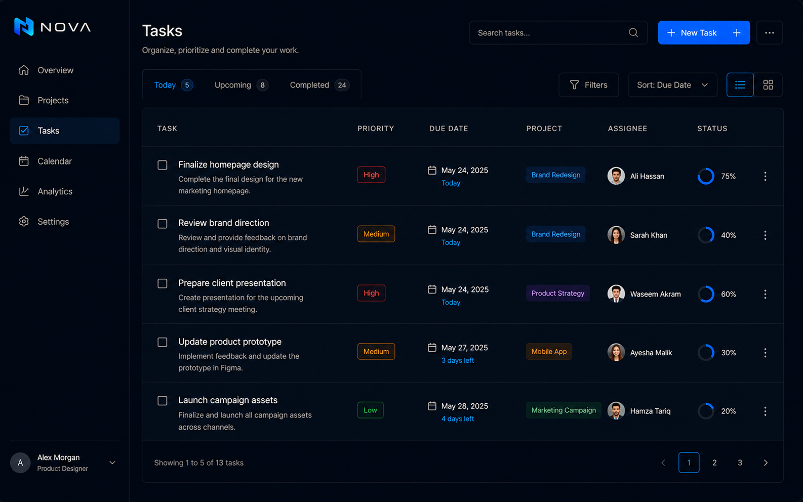 NOVA task management interface